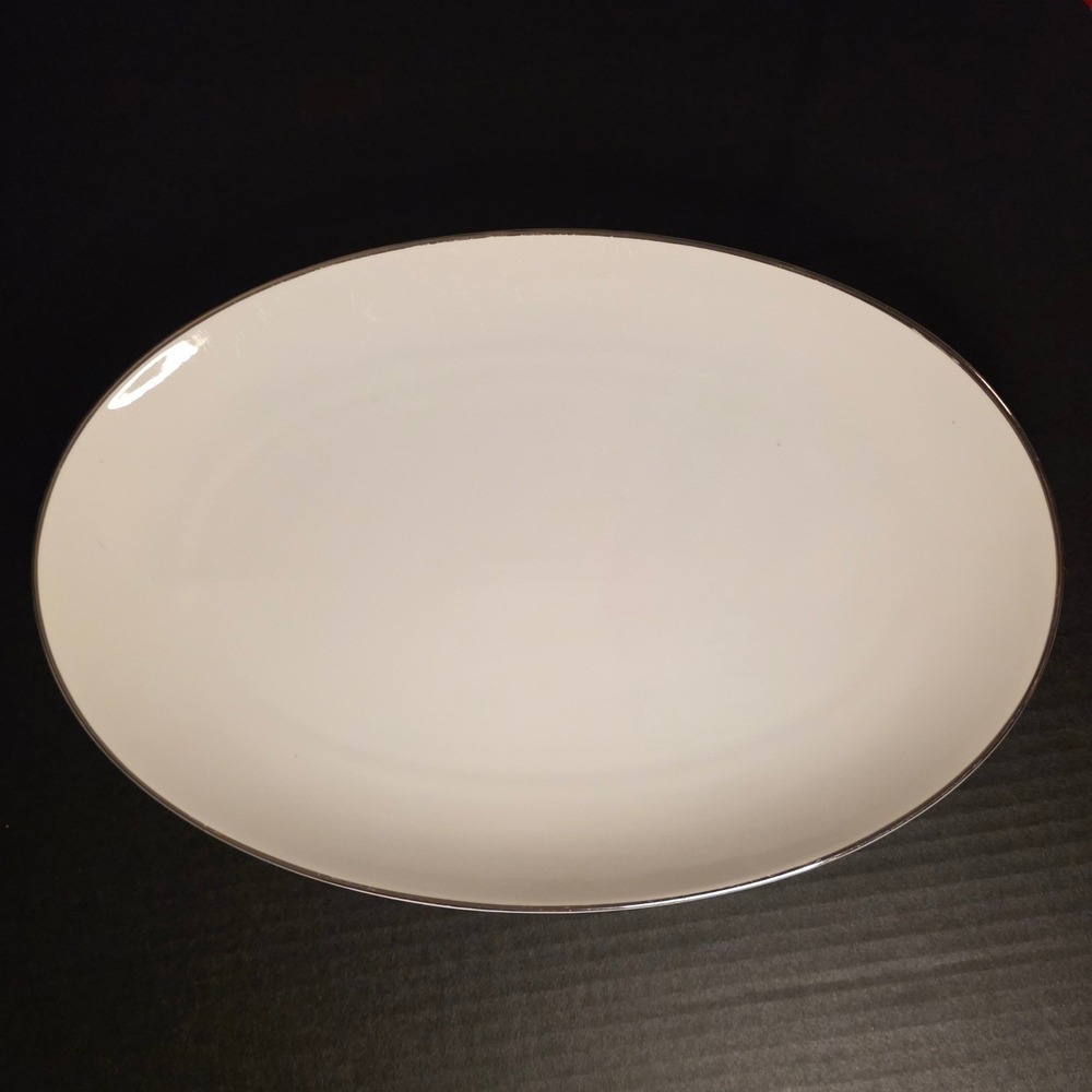 Noritake China Colony 5932 Oval Serving Platter 14" Vintage White Platinum Japan